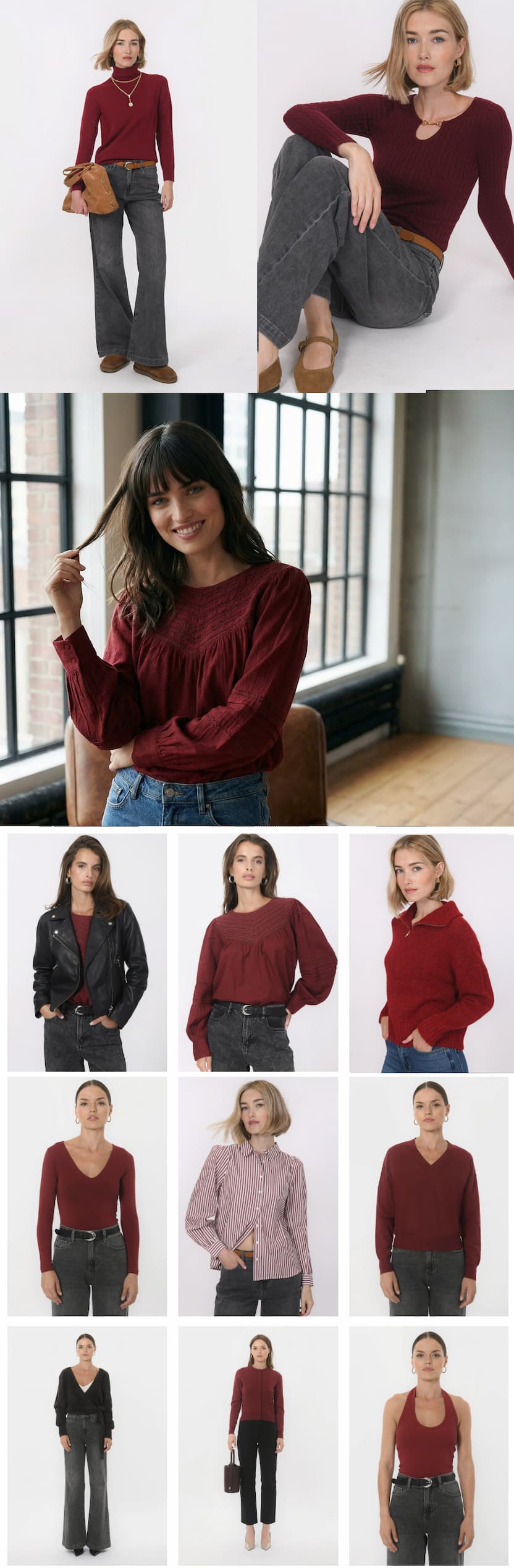 an image of a woman wearing a blue sweater and hat