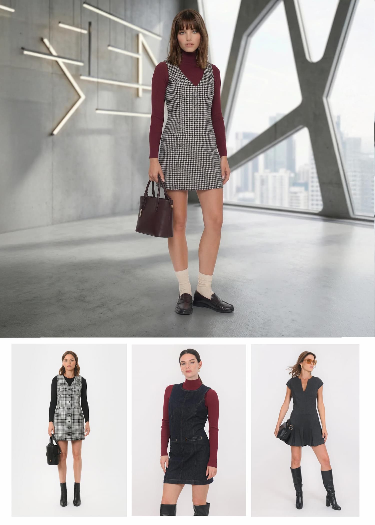 an image of a woman wearing a blue sweater and hat