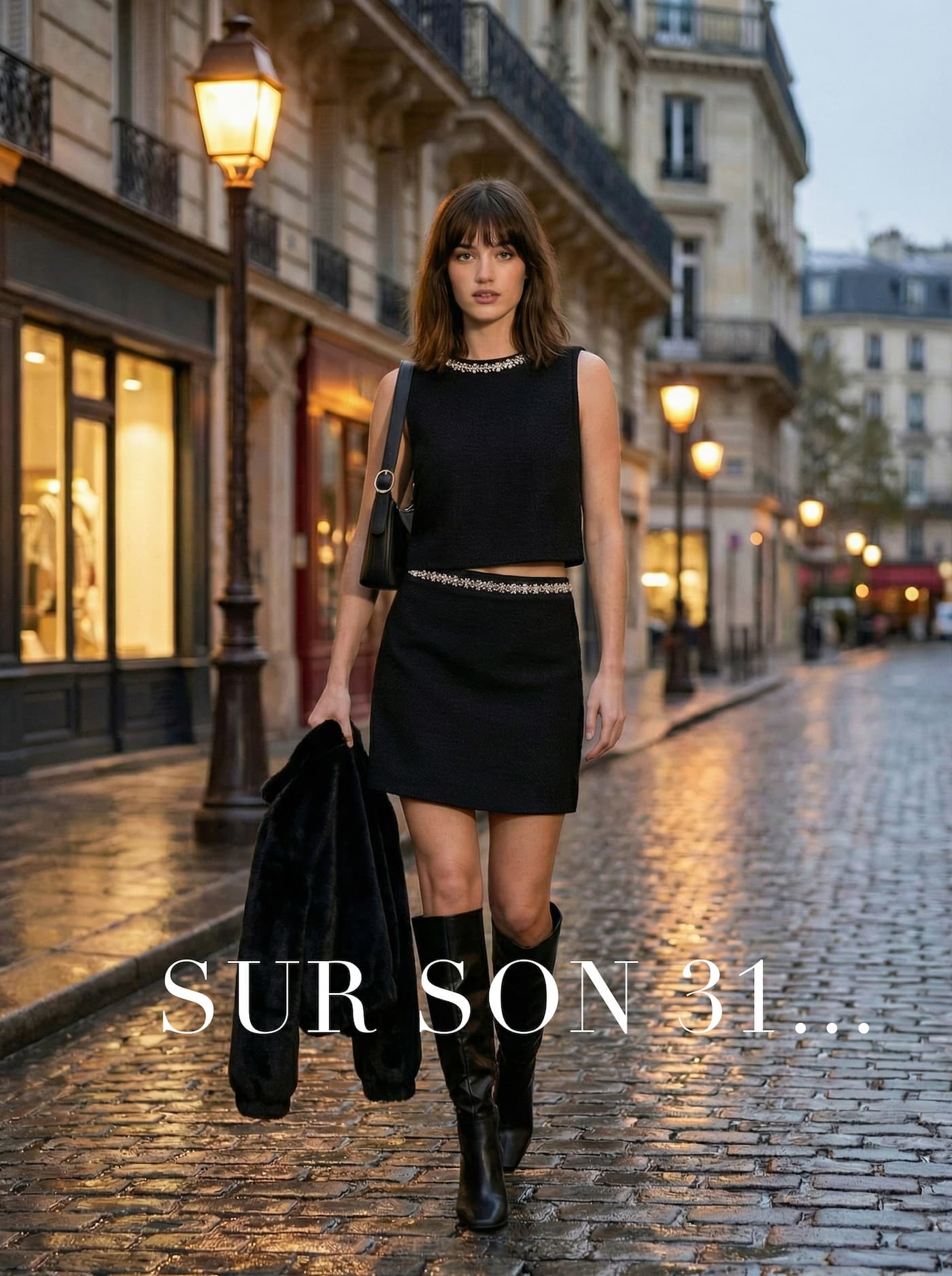 an image of a woman wearing a blue sweater and hat