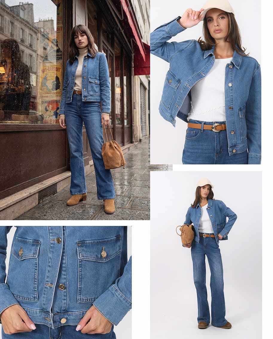 an image of a woman wearing a blue sweater and hat