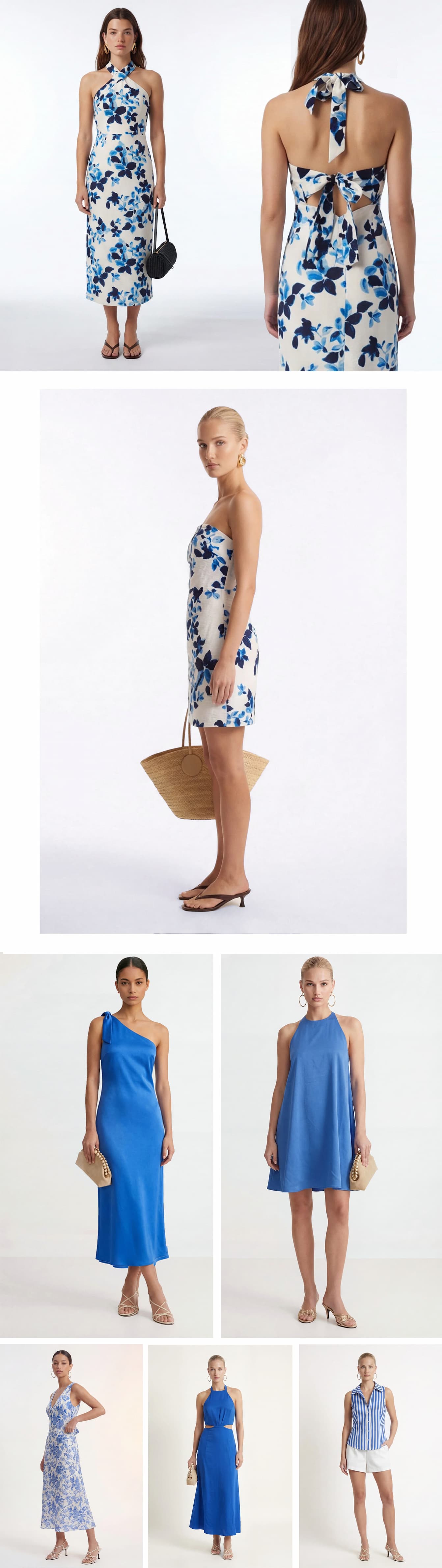 an image of a collage of photos of a woman in a white top and pink skirt
