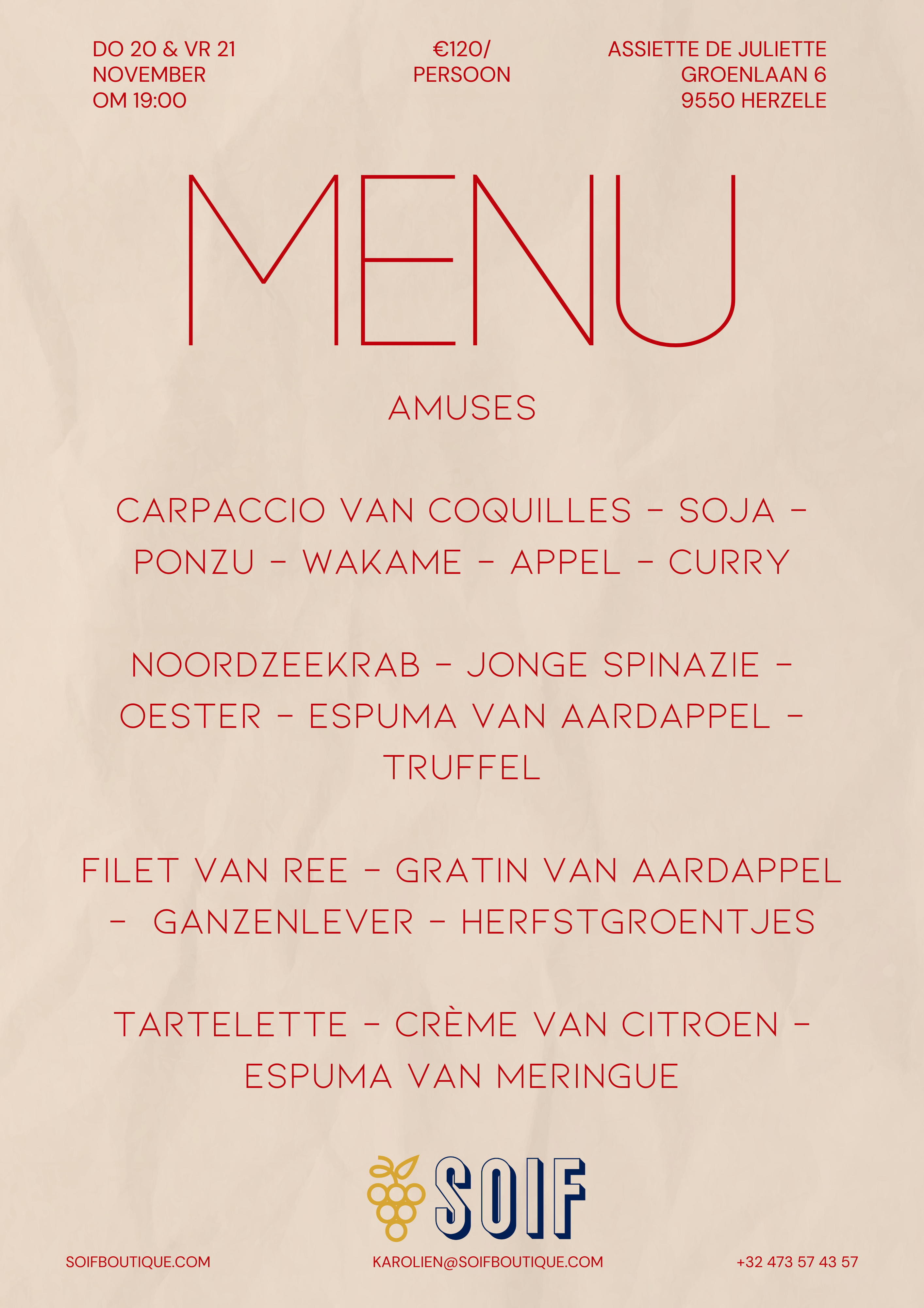 Wine & Dine – menu