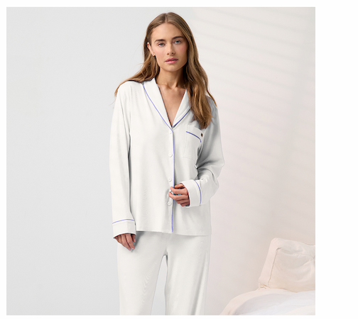 slumberknit shawl collar button down pant set 