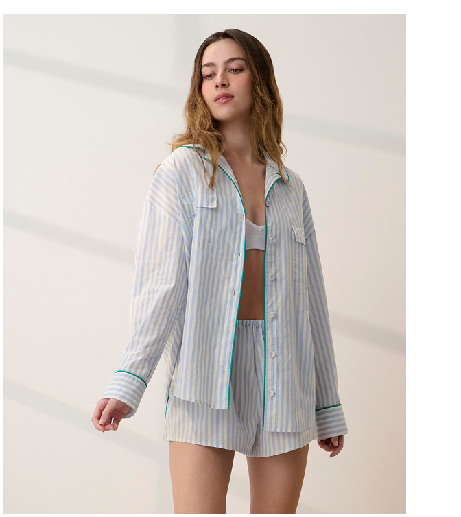 airy cotton striped shirt - still water stripe 