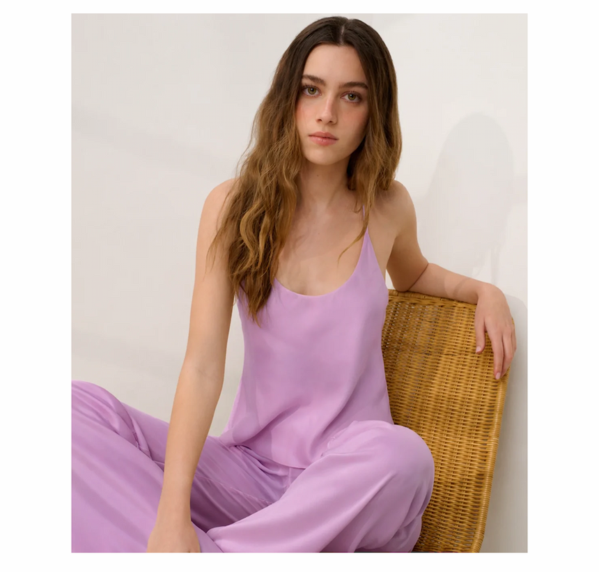 washable silk bias pant set, lilac 