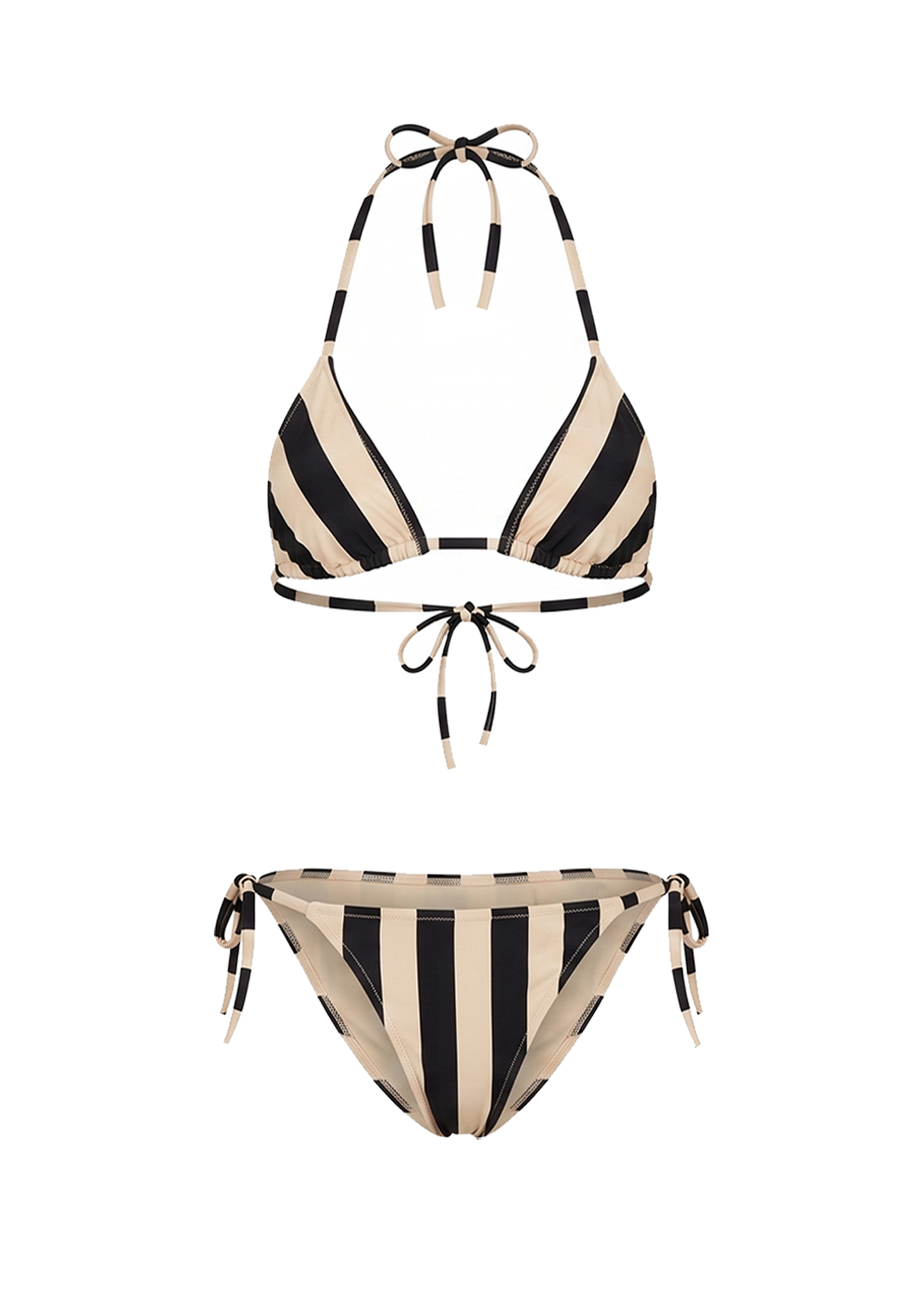 flat image of black and white striped string bikini