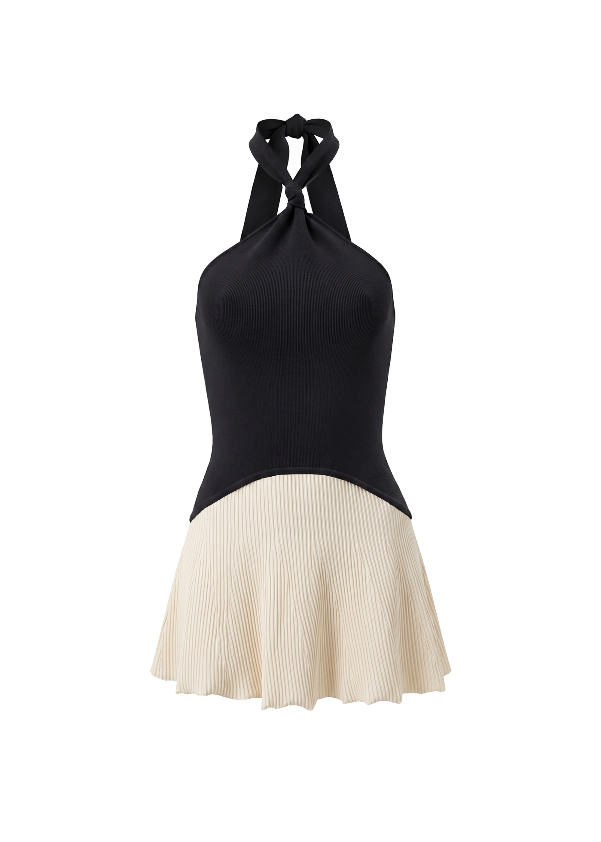 flat image of black and white mini halter dress