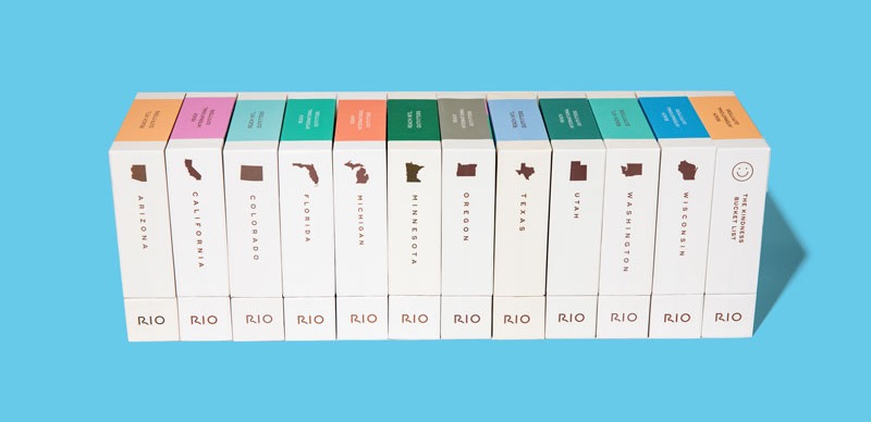 Row of RIO state card deck boxes