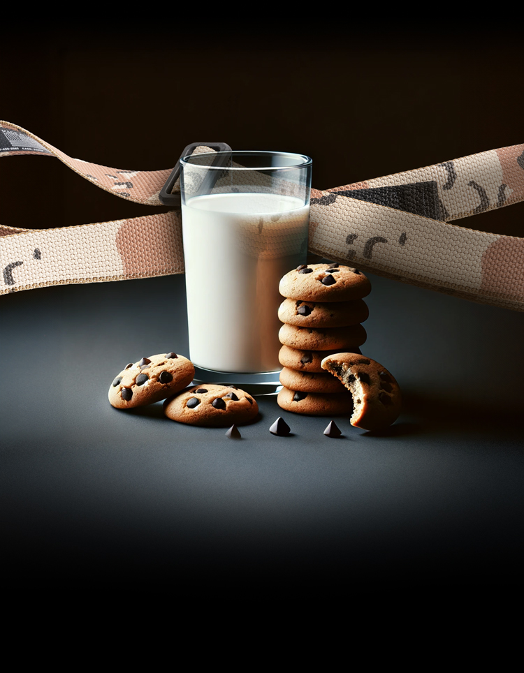 Chocolate Chips, Cookies, Milk and sling