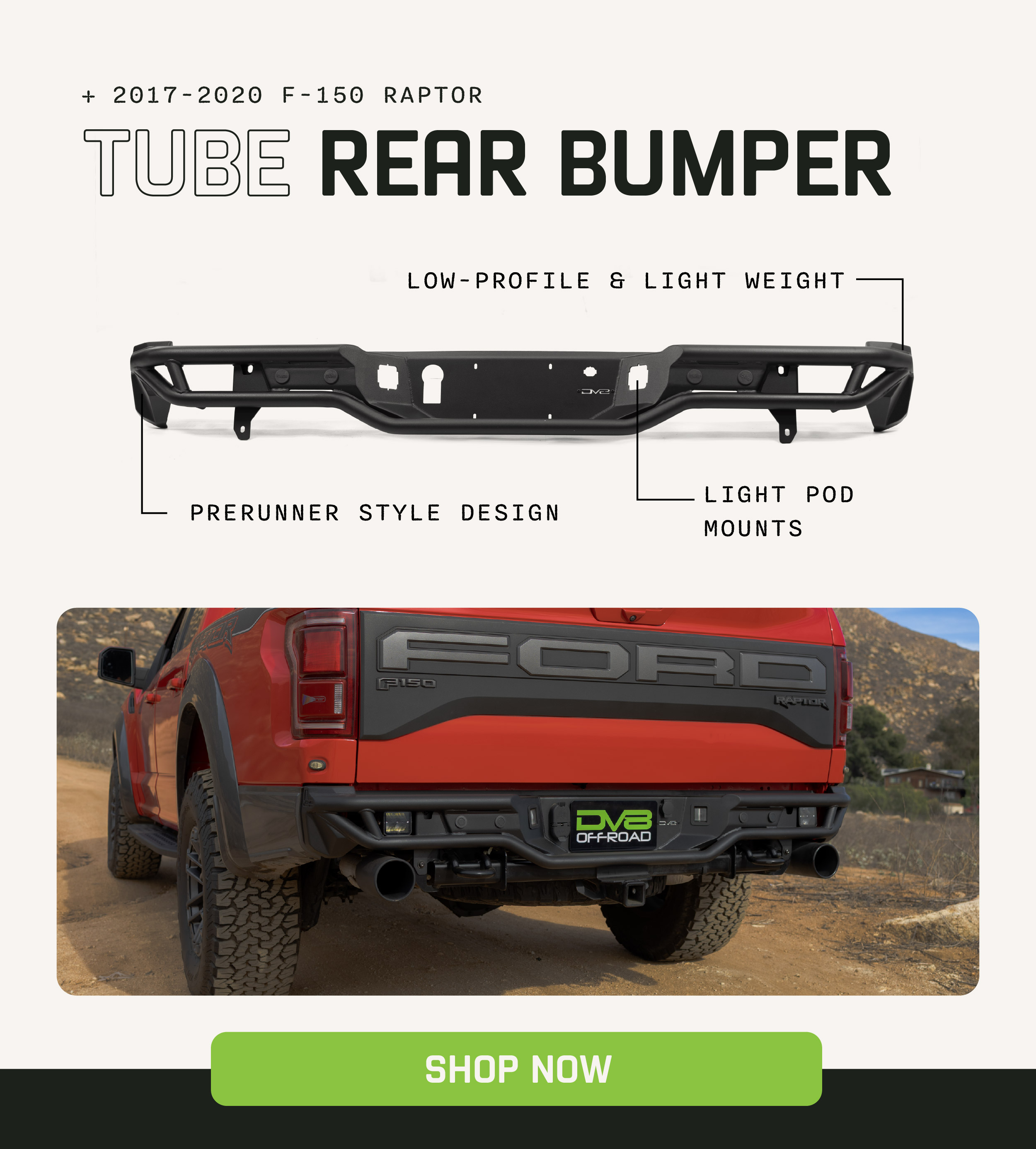 2017-2020 Ford F-150 Raptor Tube Rear Bumper