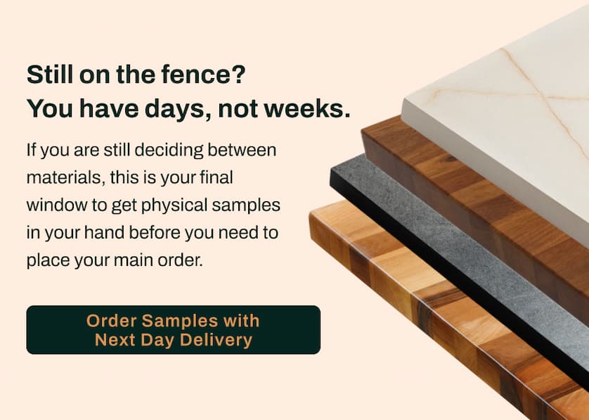 Still on the fence? You have days, not weeks. If you are still deciding between materials, this is your final window to get physical samples in your hand before you need to place your main order.