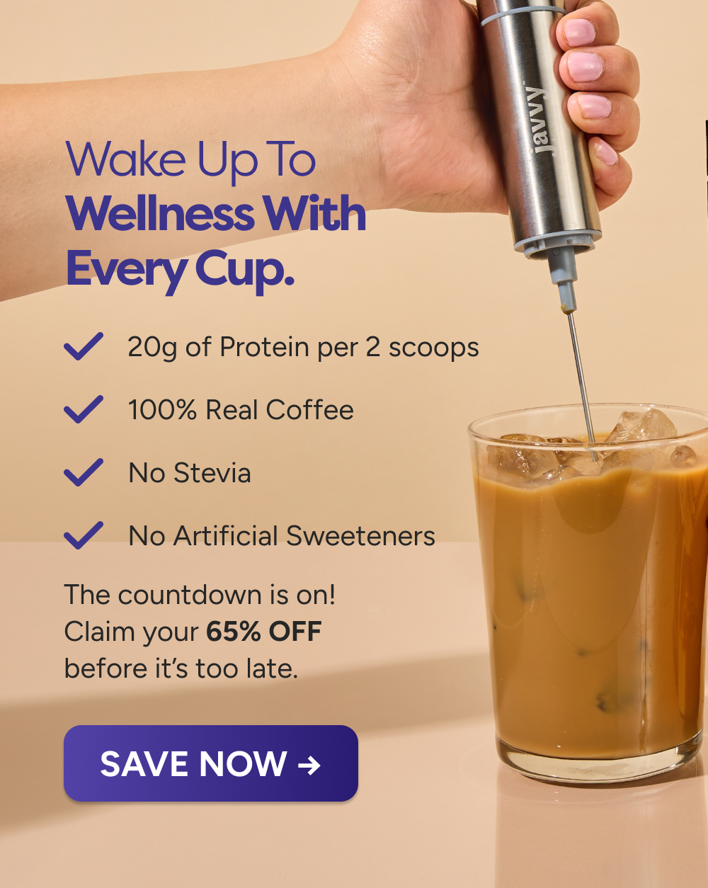 Wake up to wellness with every cup. Premium Whey Protein Tailored for fitness enthusiasts, offering muscle support and sustained energy. Efficiently Energizing Pairs perfectly with your busy, health-focused lifestyle. No Unnecessary Extras Pure, health-conscious coffee in every sip.