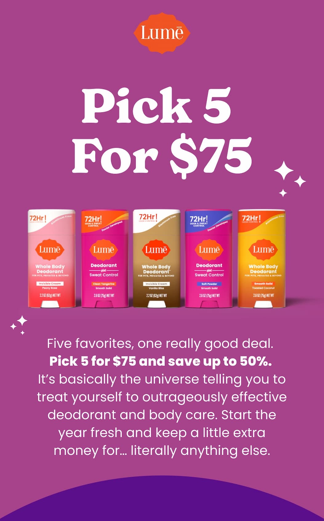 Pick 5 for $75 and save up to 50%