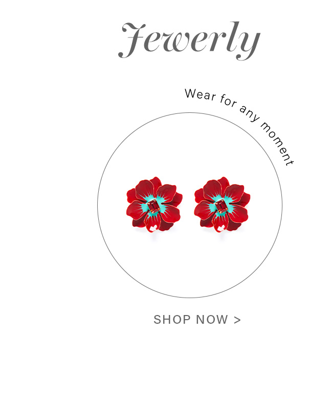 Fewerly red & teal floral earrings. Versatile flower jewelry for any moment. Shop now.