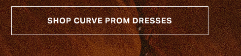 Textured brown background with a white rectangular button saying "SHOP CURVE PROM DRESSES." Shop our collection of elegant plus size prom dresses.