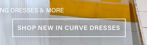 White text "SHOP NEW IN CURVE DRESSES" on blurry grey stripes and tiles. Discover the new arrivals in stylish curve dresses.