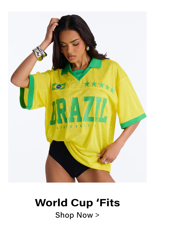 Women's yellow Brazil World Cup mesh jersey. Green trim, flag & stars. Stylish football fan shirt.