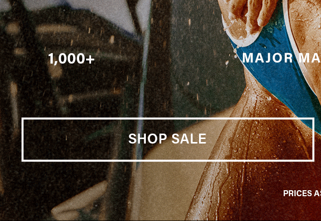 Wet torso in vibrant blue swimwear, water dripping. "SHOP SALE" button.