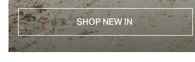 White "SHOP NEW IN" text in a bordered box over a light brown, sandy textured background, directing to discover new arrivals.