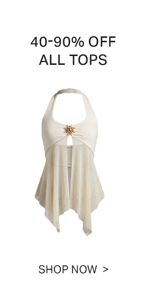 Shop 40-90% OFF all women's tops! Featured: Cream halter top with gold sunburst detail & flowing hem. Best fashion top deals now.
