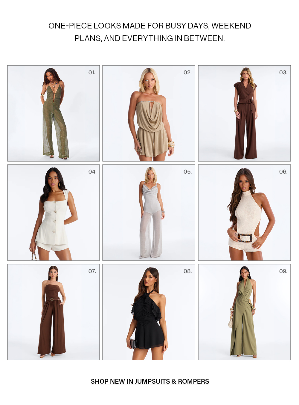 New women's jumpsuits & rompers collection. Versatile one-piece outfits for busy days, weekends & all occasions.