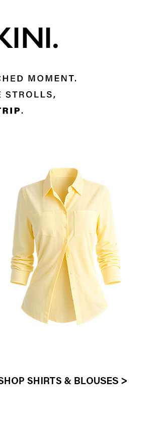 Stylish light yellow women's blouse, front view with rolled sleeves and two chest pockets, slightly unbuttoned. Shop versatile casual shirts.