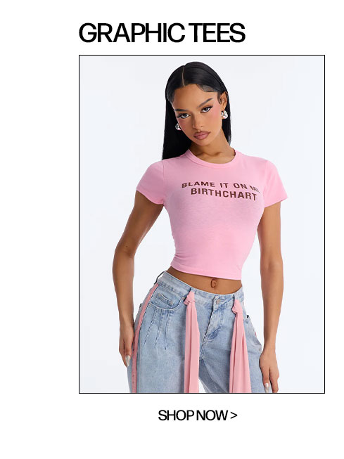 "Blame it on my Birthchart" pink graphic crop top for women. Trendy short sleeve t-shirt & light wash denim jeans.