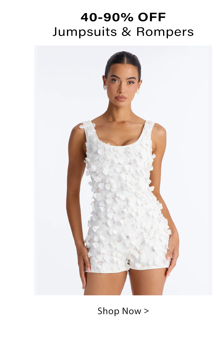 Model wearing white floral romper. 40-90% off jumpsuits & rompers sale. Shop new styles now!