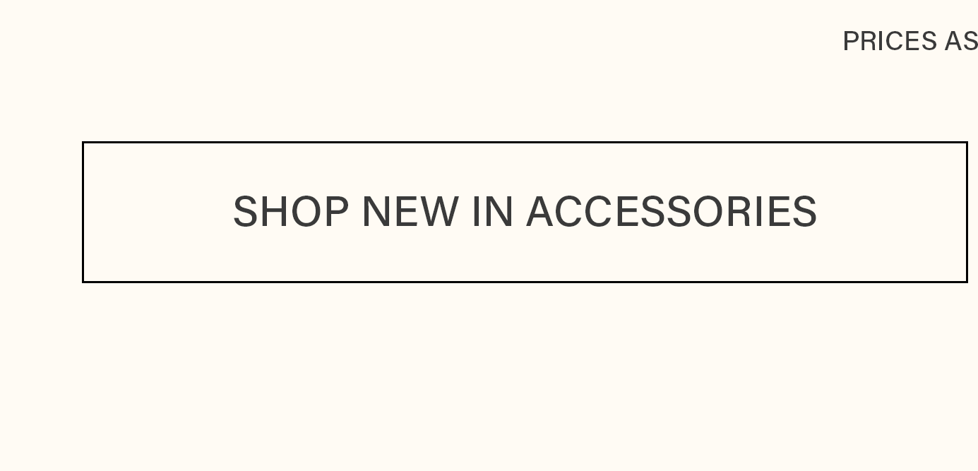 Light beige banner with a dark grey 'SHOP NEW IN ACCESSORIES' button in a black box. Explore and buy our latest fashion accessories.