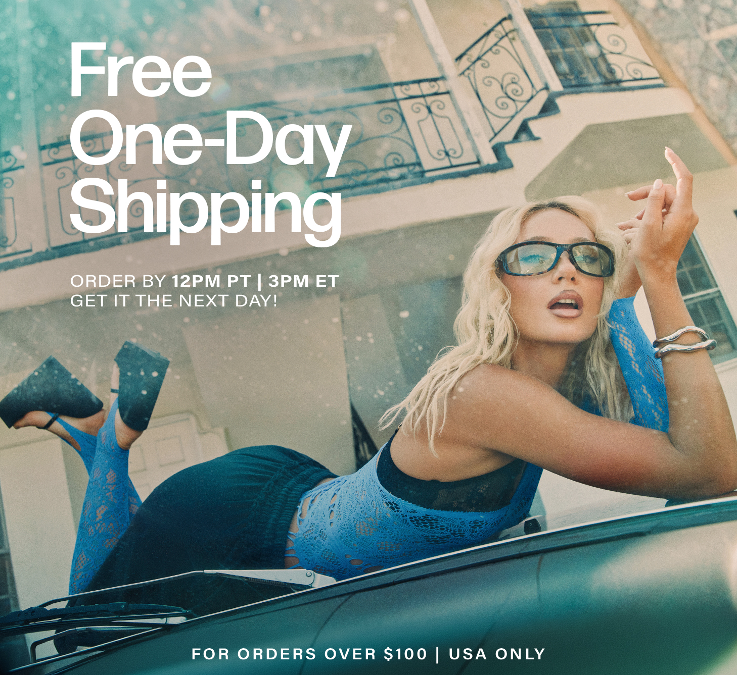 Free One-Day Shipping for $100+ (USA). Order by 12PM PT | 3PM ET for next day delivery. Stylish woman in blue.