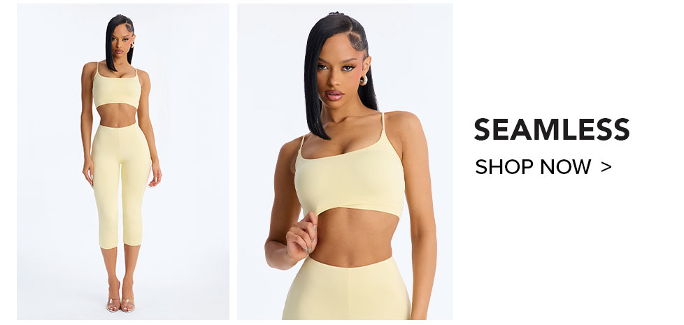 Seamless yellow crop top & capri leggings set. Shop women's activewear now.