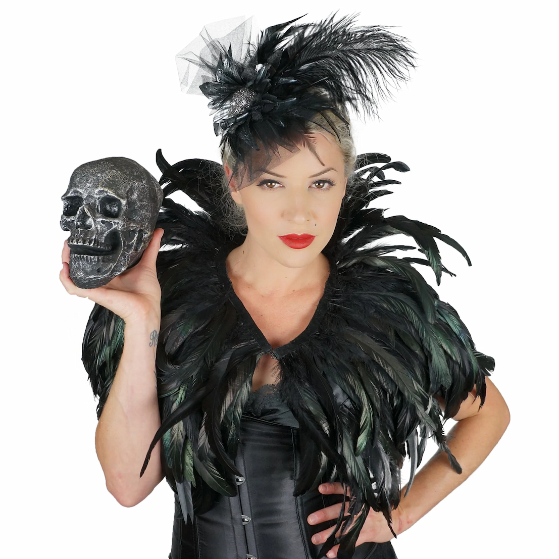 Feather headband and high collar for vampire costumes