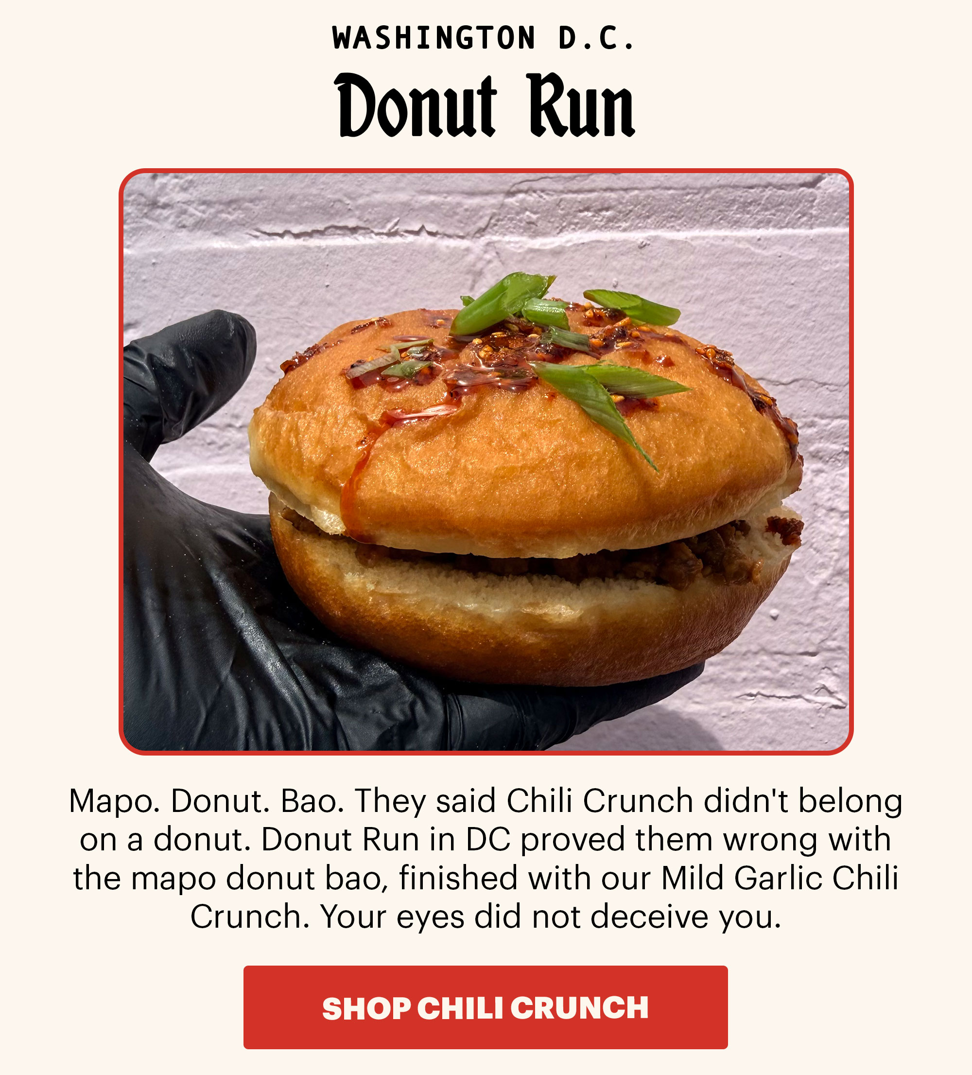 Header: Summer of Spice Tour: The Finale Sub-header: Eight cities, eight collabs, one seriously spicy summer.  CTA: SHOP CHILI CRUNCH
