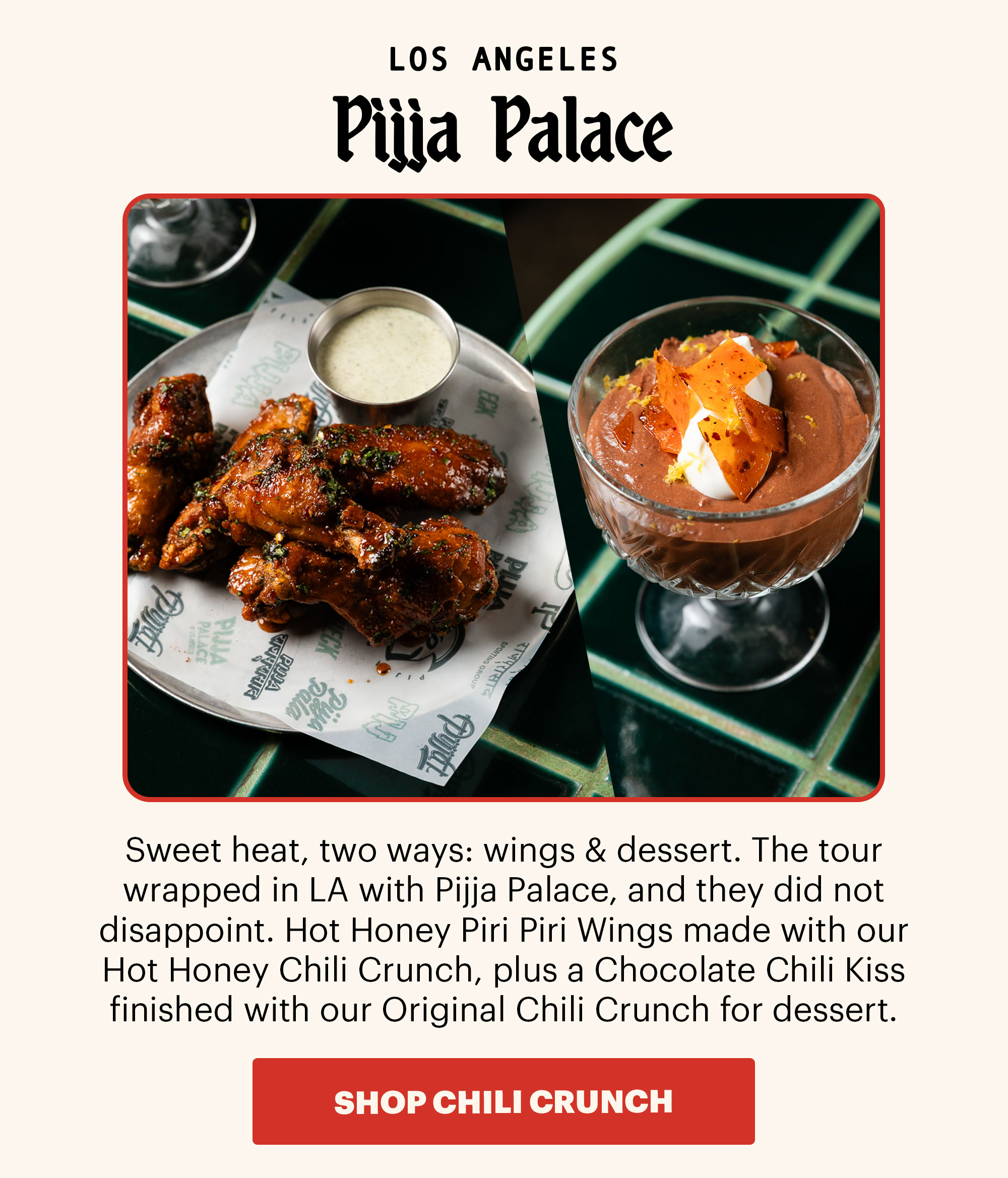 Header: Summer of Spice Tour: The Finale Sub-header: Eight cities, eight collabs, one seriously spicy summer.  CTA: SHOP CHILI CRUNCH