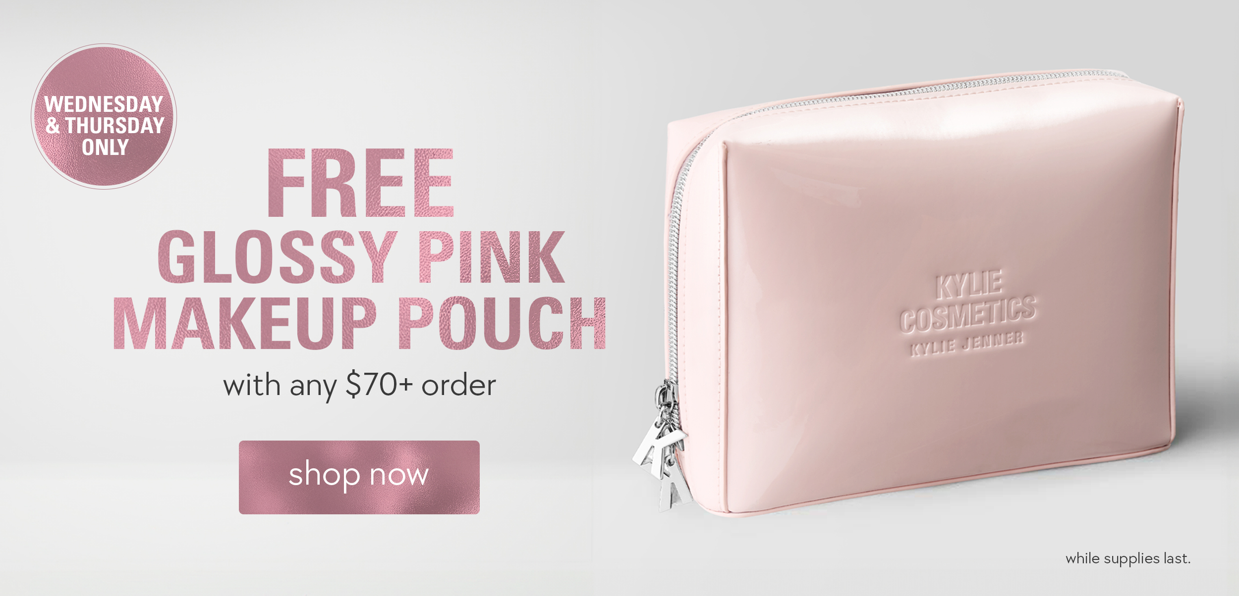 free glossy pink makeup pouch