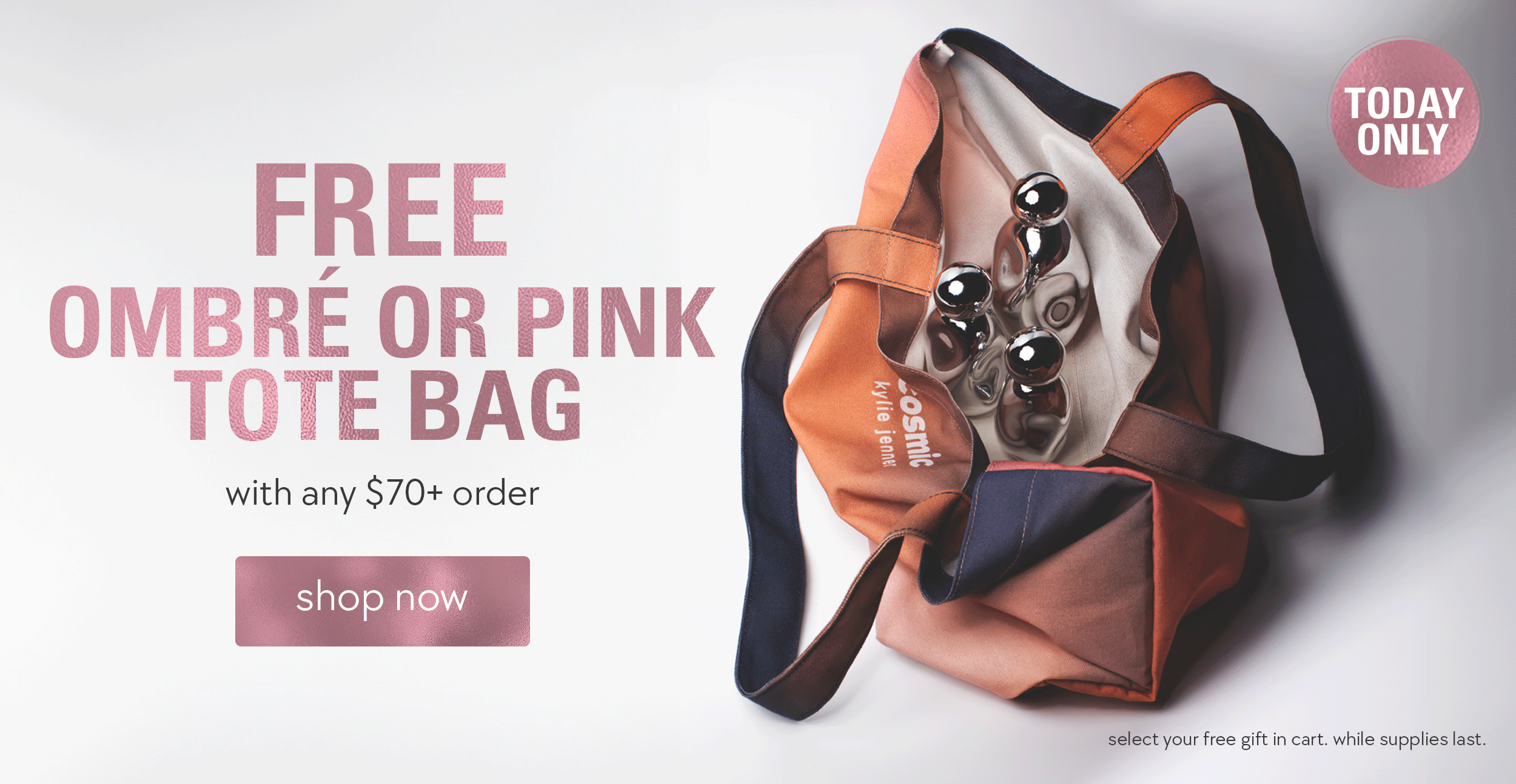 free ombre or pink tote bag with any $70+ order