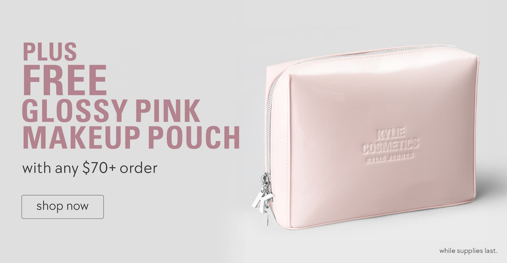 plus free glossy pink makeup pouch
