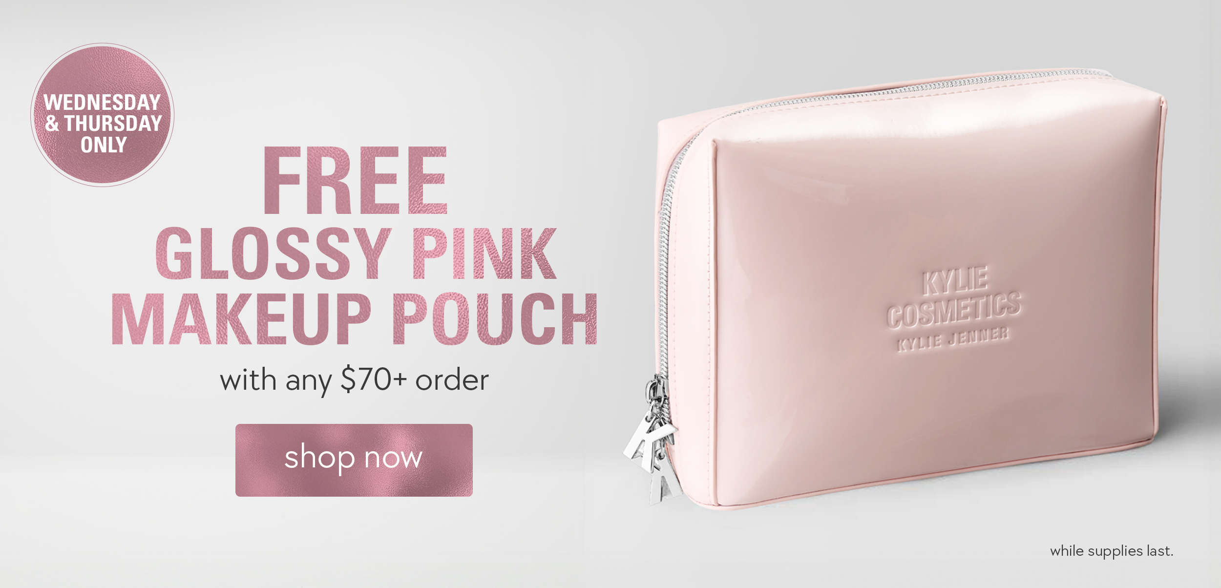 free glossy pink makeup pouch