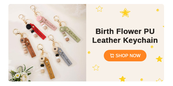 Birth Flower PU Leather Keychain