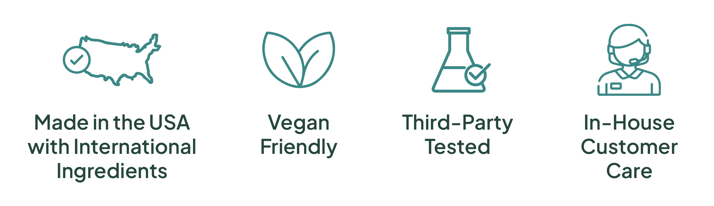 Made in USA with International Ingredients, Vegan Friendly, Third-Party Tested, In-House Customer Care