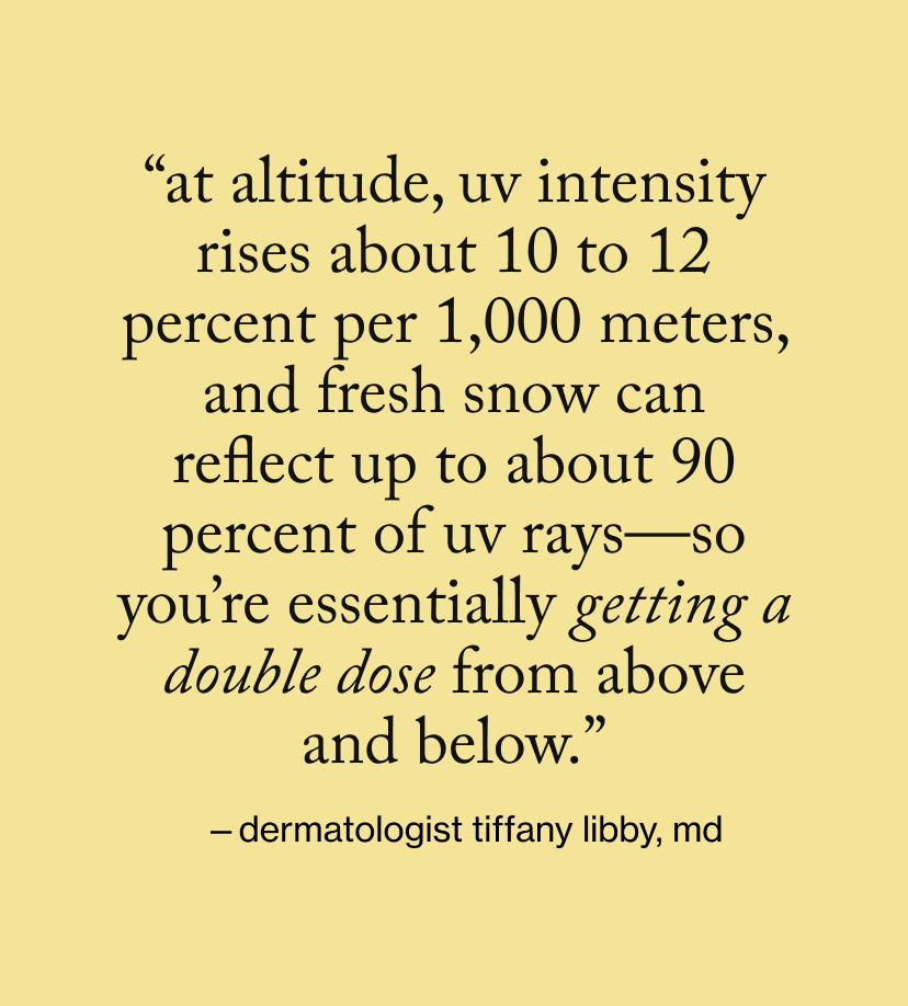 “At altitude, UV intensity rises about 10 to 12 percent per 1,000 meters, and fresh snow can reflect up to about 90 percent of UV rays—so you’re essentially getting a double dose from above and below.”