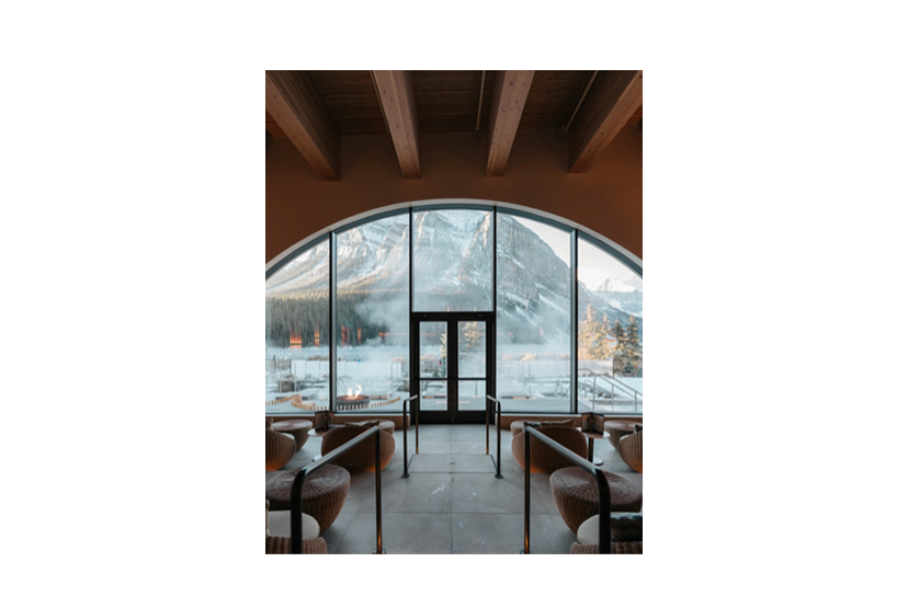an image of a large window with a view of a snowy mountain