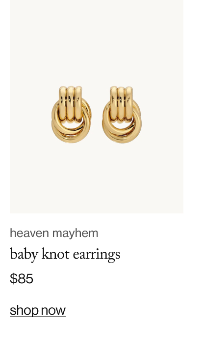 heaven mayhem baby knot earrings gold, $85