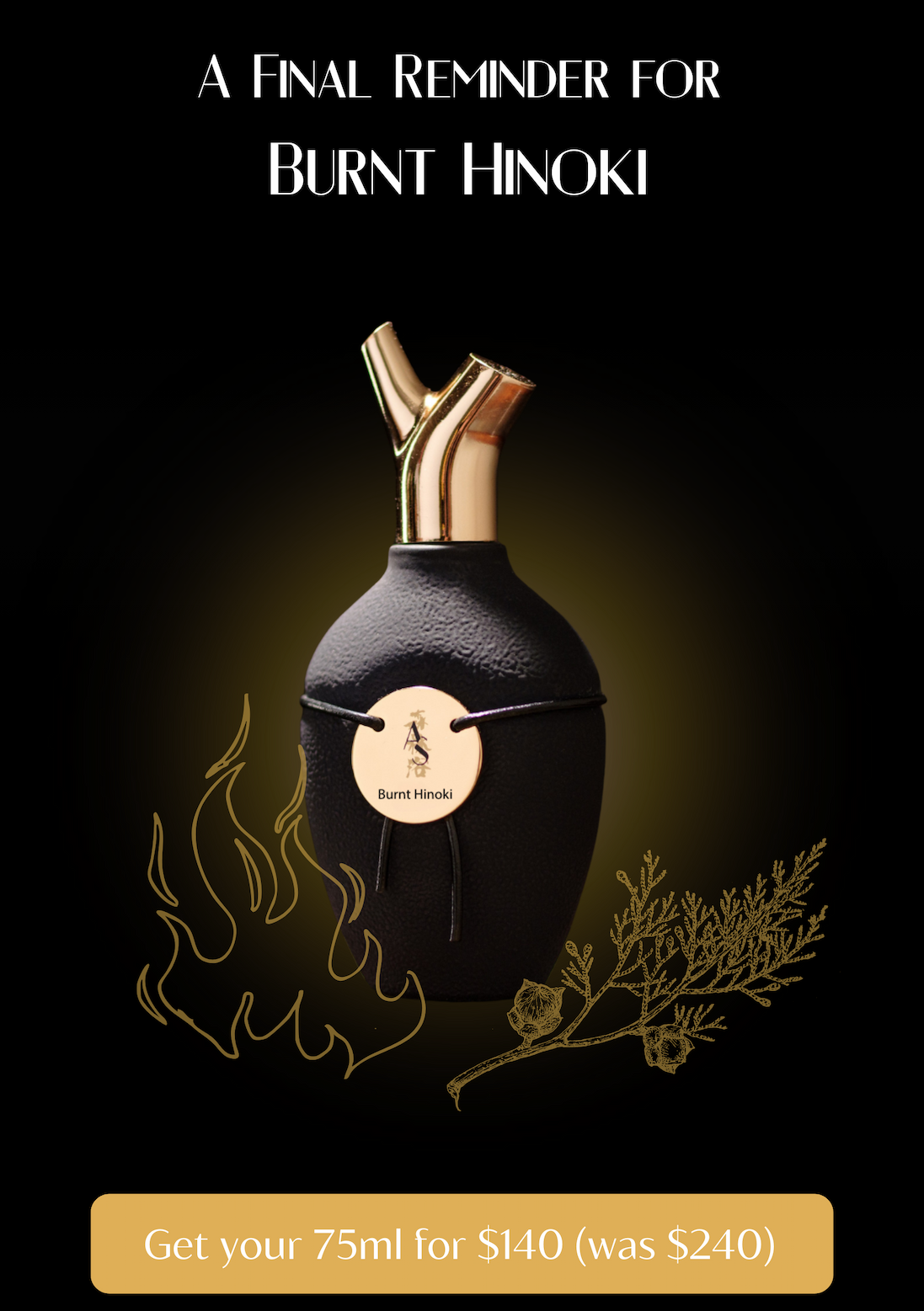 an image of a black vase with a gold sticker on it