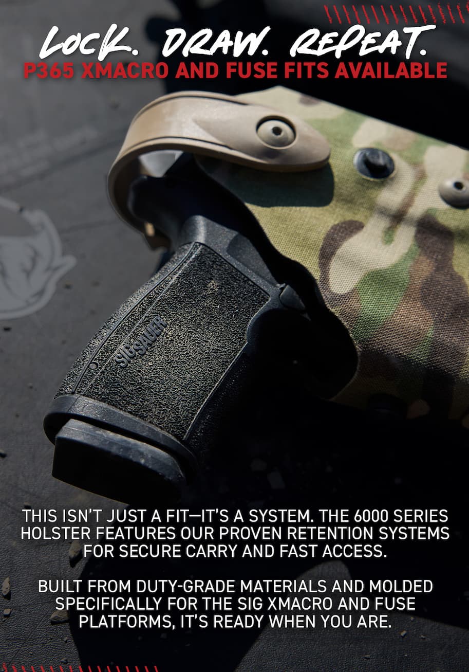 This isn't just a fit - it's a system. The 6000 series holster features our proven retention systems for secure carry and fast access. Built from duty-grade materials and molded specifically for the Sig XMacro and Fuse Platforms, it's ready when you are.