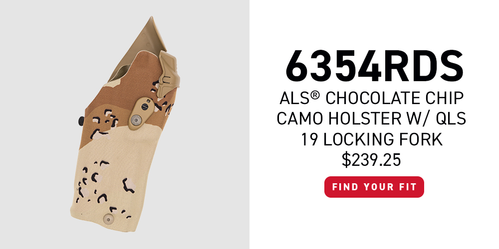 6354RDS ALS Chocolate Chip Camo Holster with QLS 19 Locking Fork