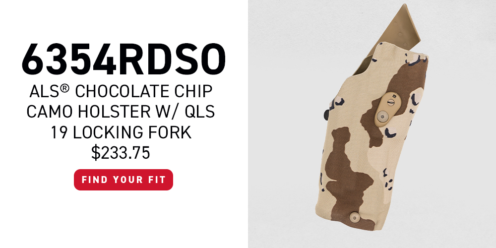 6354RSDO ALS Chocolate Chip Camo Holster with QLS 19 Locking Fork