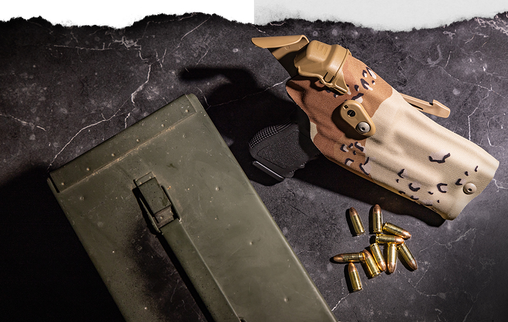 Glock in a Chocolate Chip Camo Exclusive Holster