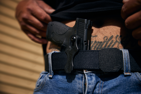 Schema IWB carrying a Smith & Wesson M&P Shield with a Safariland NexBelt