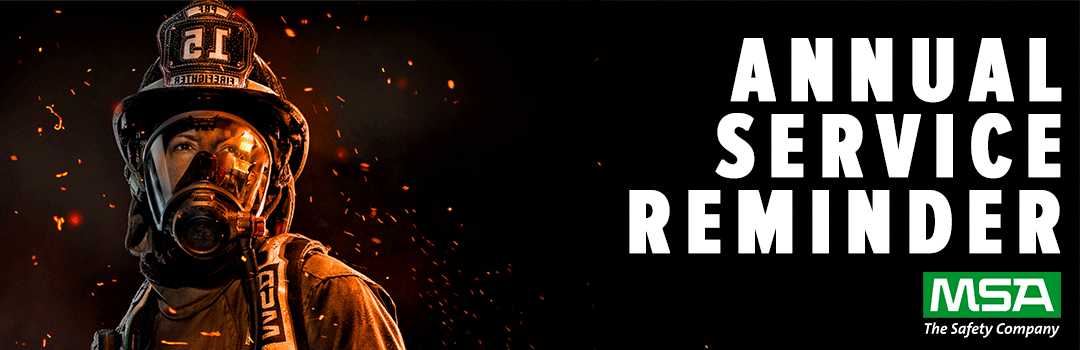 Annual Service Reminder graphic with MSA logo promoting scheduled MSA SCBA inspection and maintenance.